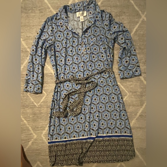 Donna Morgan Dress Size 10 Blue/black And White Geometric Design Belt - Picture 1 of 2